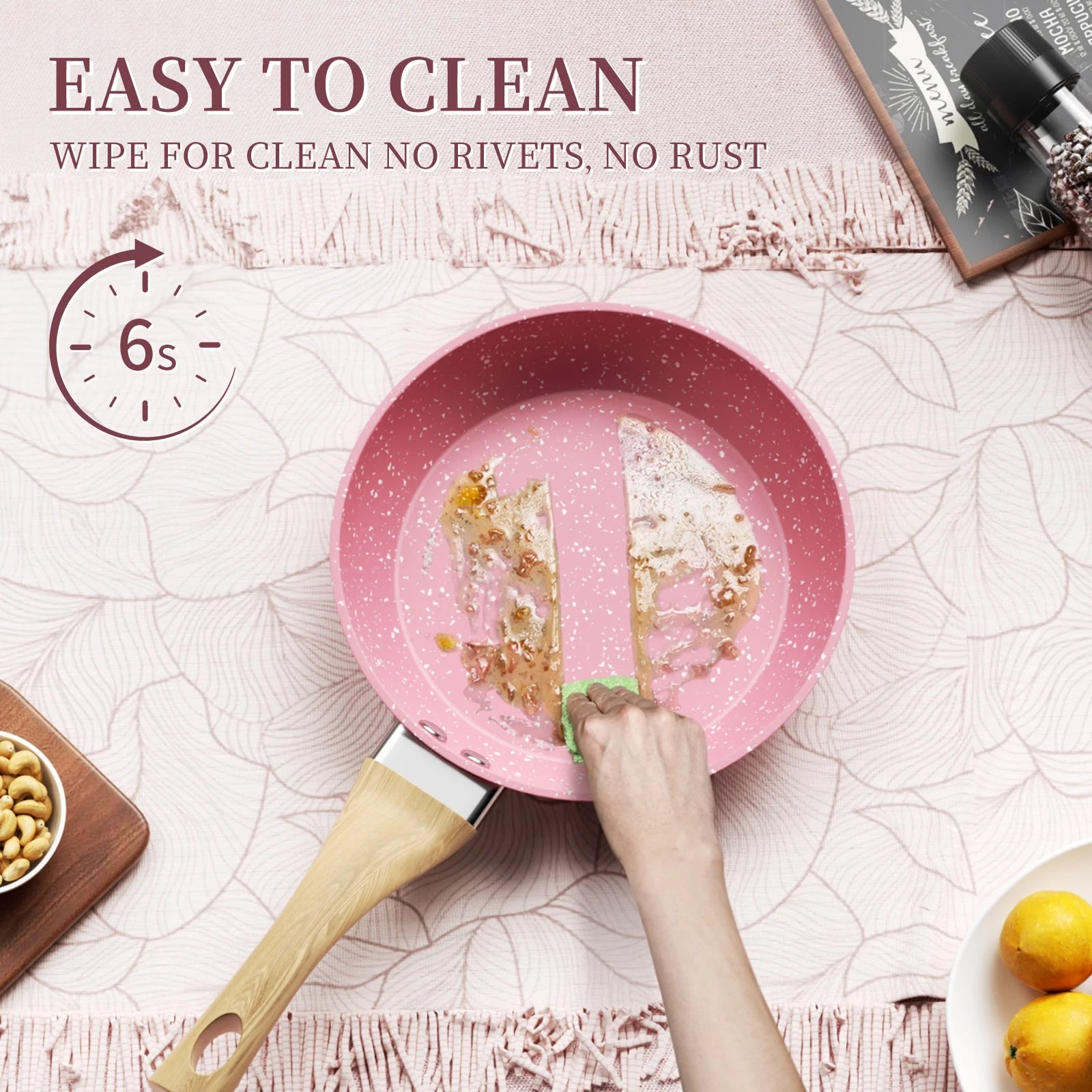 8-Inch Pink Nonstick Granite Frying Pan with Comfortable Bakelite Handle - Versatile for All Stove Types!