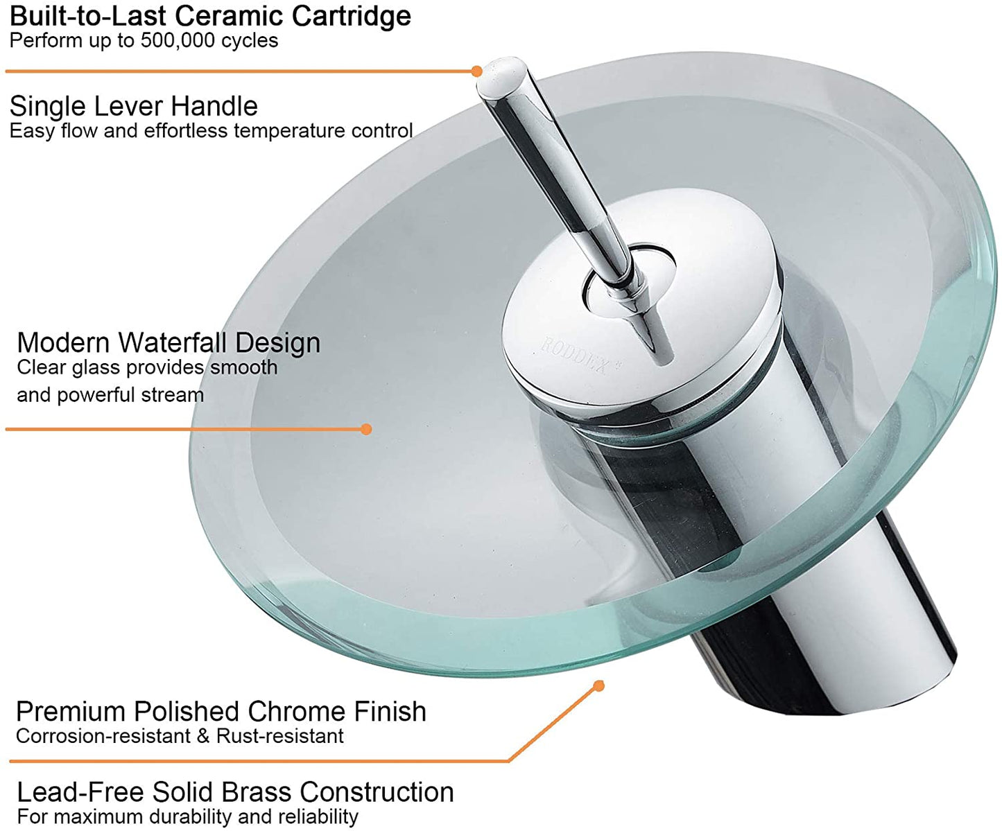 Modern Polished Chrome Waterfall Bathroom Sink Faucet with Unique Brass and Glass Design - Perfect for Vanity and Corner Sinks