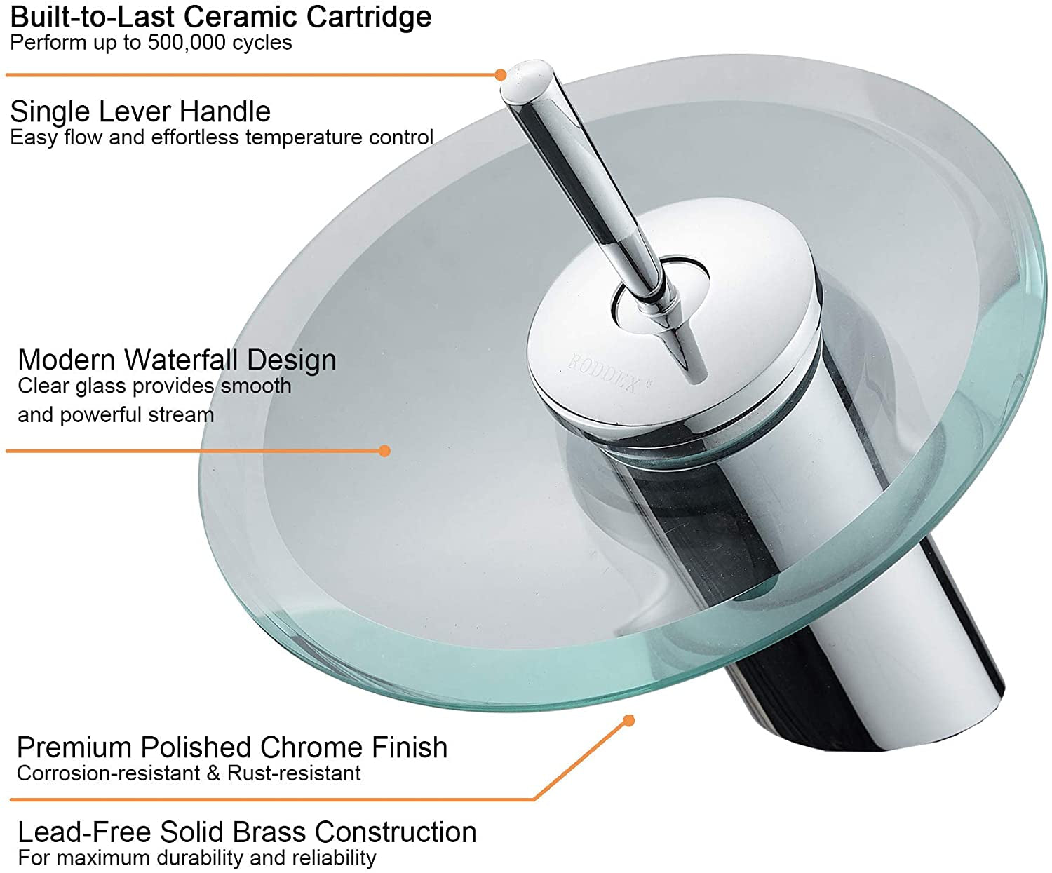 Modern Polished Chrome Waterfall Bathroom Sink Faucet with Unique Brass and Glass Design - Perfect for Vanity and Corner Sinks