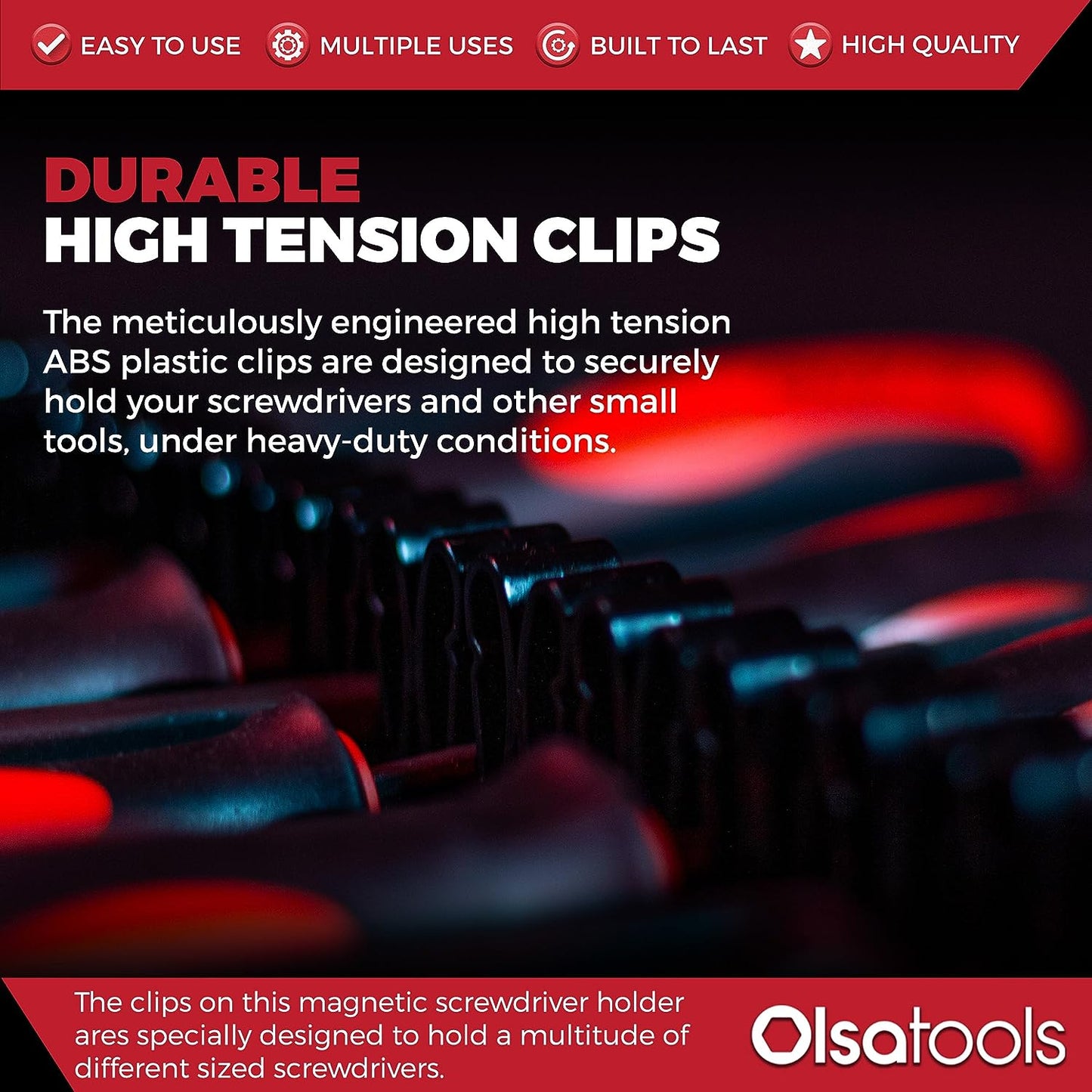 Magnetic Screwdriver Organizer - Professional Tool Holder with Strong Magnets & Foam Backing - Holds 16 Screwdrivers - Red - Part 1008