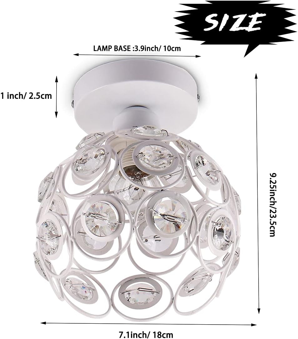 Elegant Mini Crystal Chandelier - Modern Semi Flush Mount Ceiling Light for Bedroom, Kitchen, and Living Room - E26 Socket, White Finish