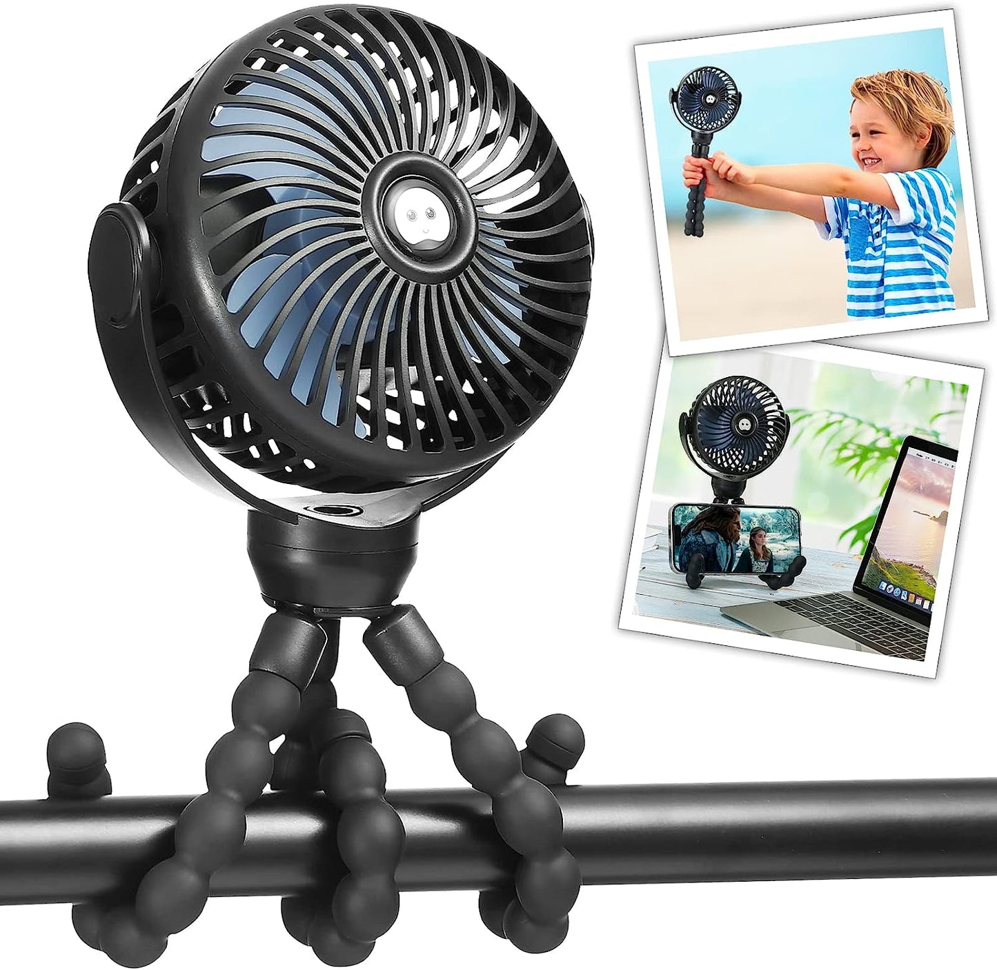 Mini Handheld Portable Fan - Versatile USB/Battery-Powered Stroller, Car Seat, and Desk Fan with Flexible Tripod for Camping and Travel (Black)