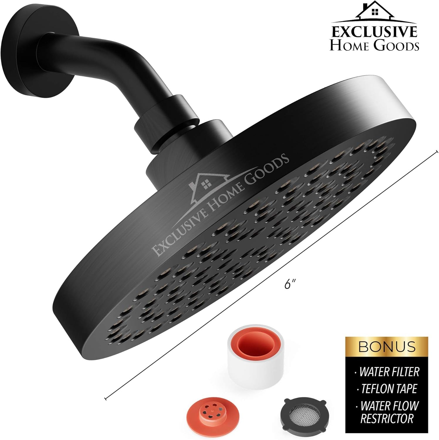 High Pressure Rainfall Shower Head - 6" Matte Black with Anti-Clog Jets & 360° Rotation - Rustproof & Adjustable for Ultimate Shower Experience