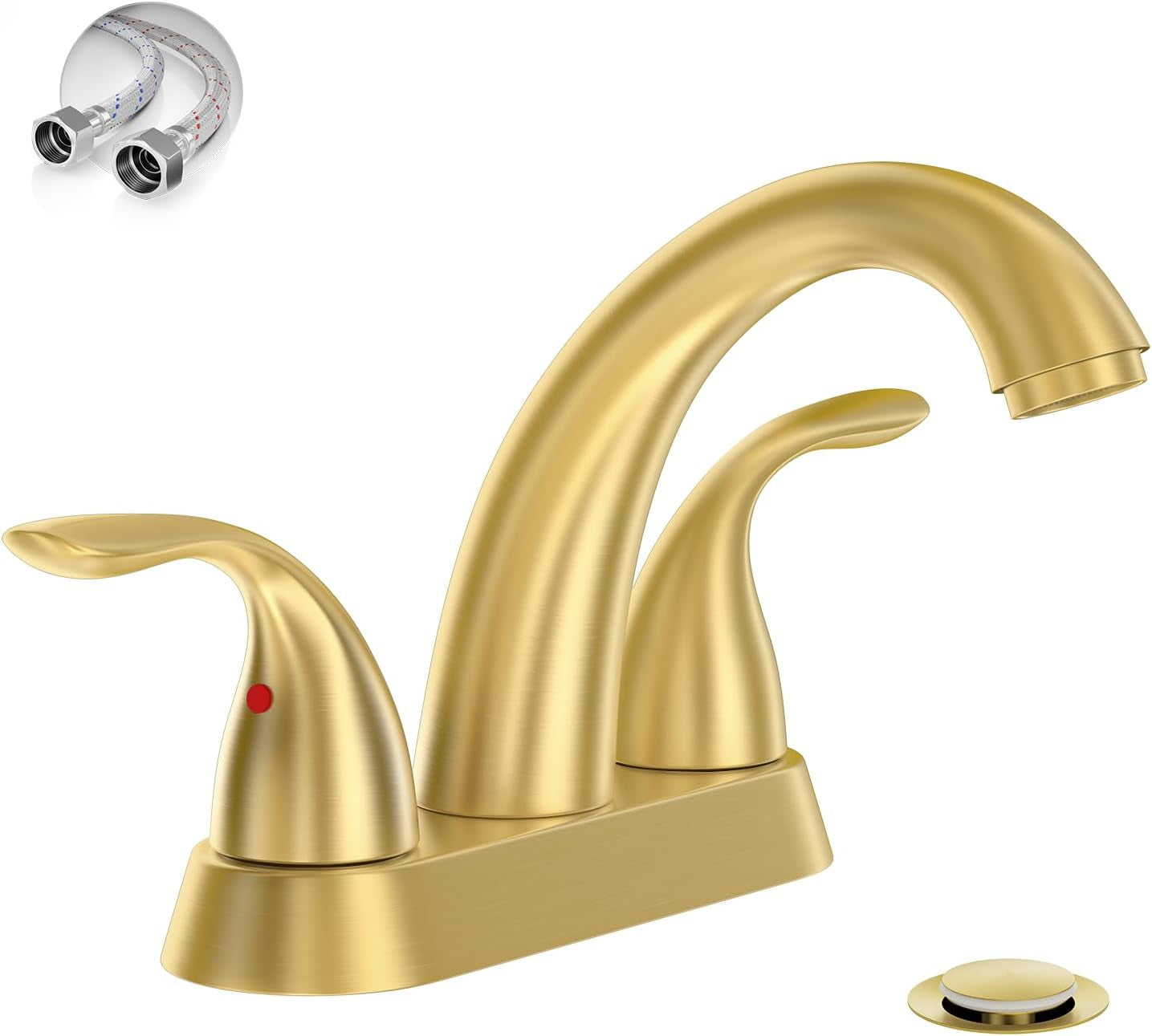 Matte Black Centerset Bathroom Sink Faucet with Copper Pop-Up Drain & Water Supply Lines - 2 or 3 Hole Installation, Lead-Free Design