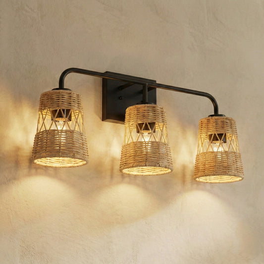 Noor rattan cordless wall sconce