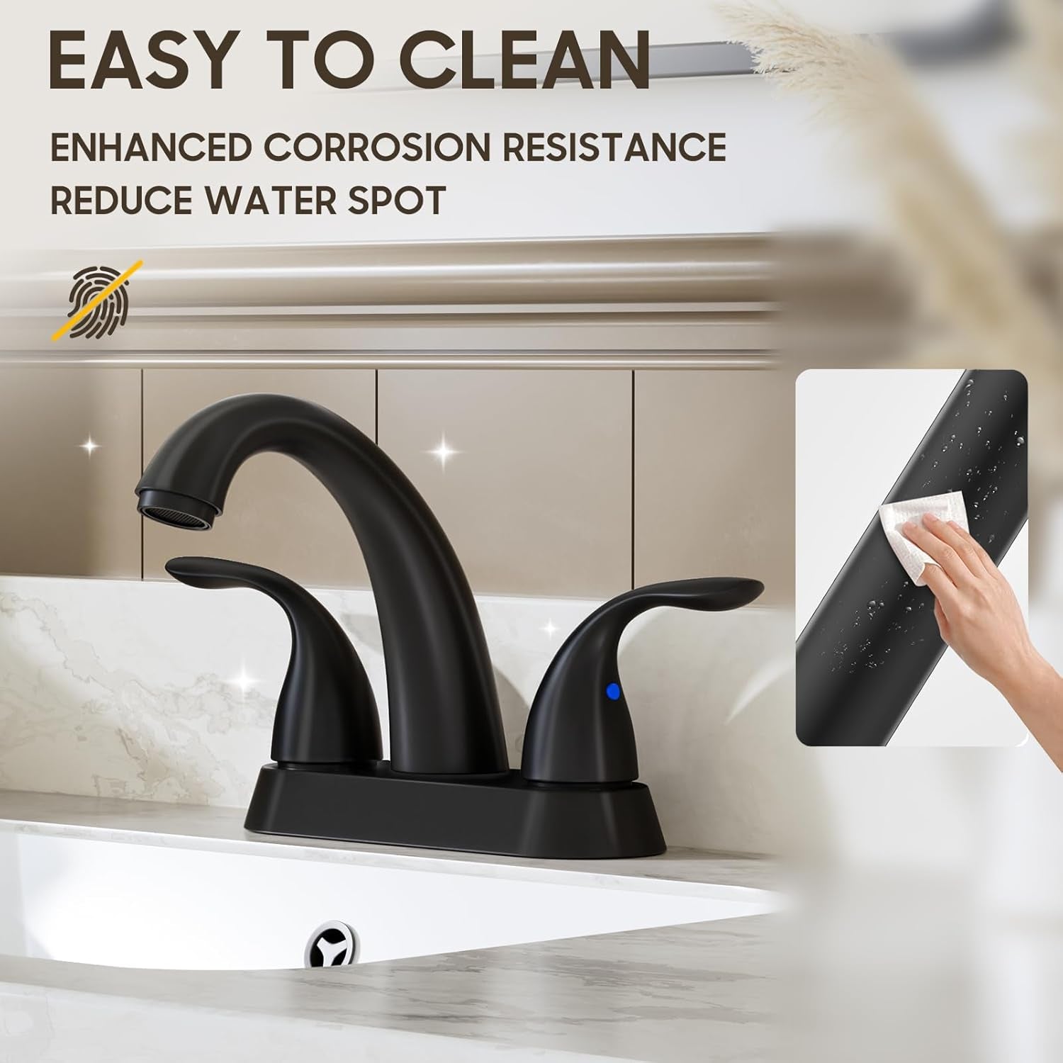 Matte Black Centerset Bathroom Sink Faucet with Copper Pop-Up Drain & Water Supply Lines - 2 or 3 Hole Installation, Lead-Free Design