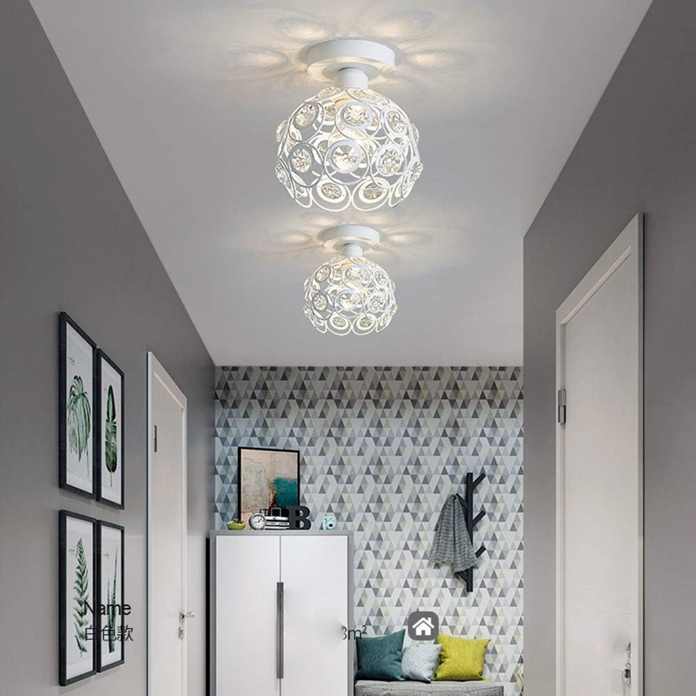 Elegant Mini Crystal Chandelier - Modern Semi Flush Mount Ceiling Light for Bedroom, Kitchen, and Living Room - E26 Socket, White Finish