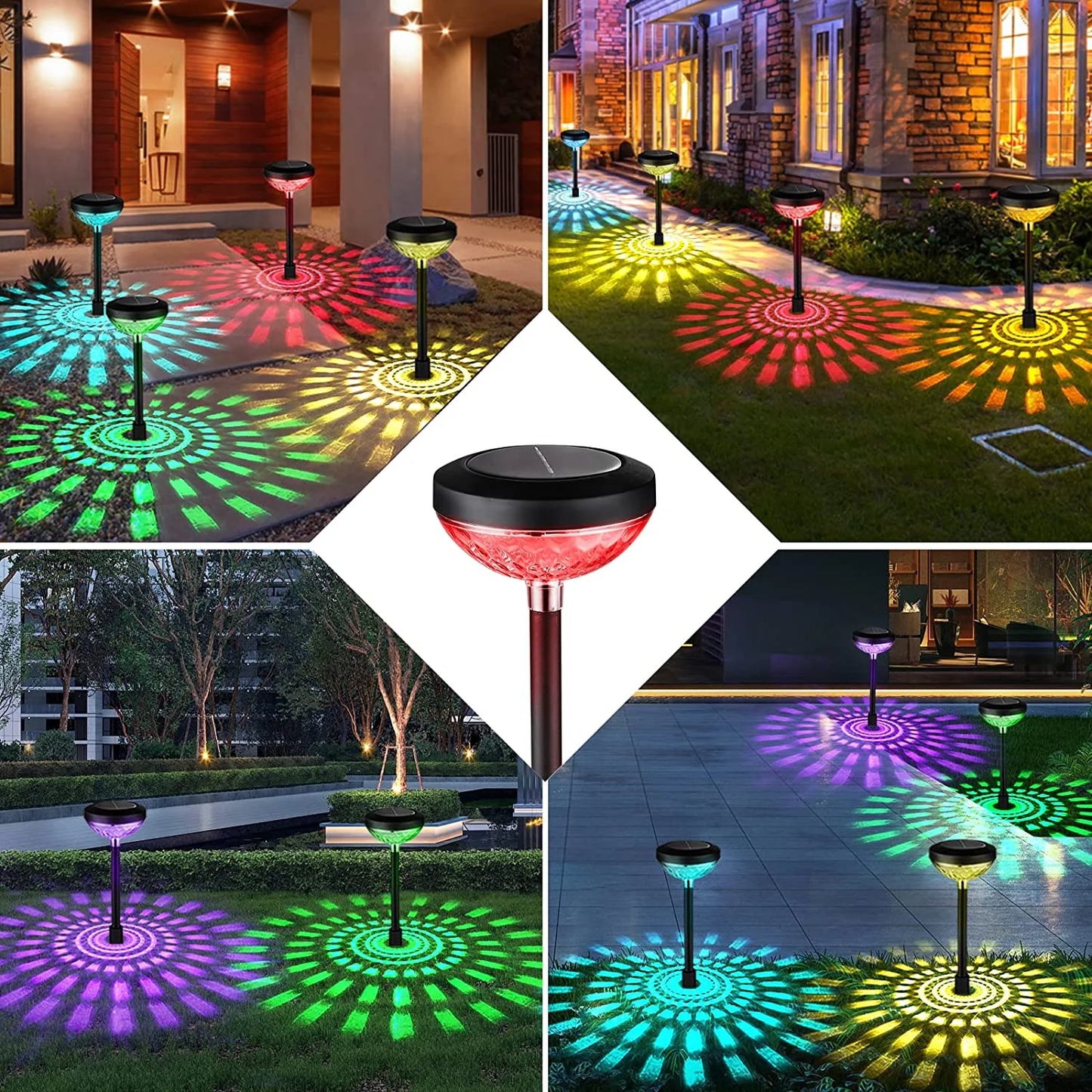 6-Pack Outdoor Solar Pathway Lights - Dual Mode Waterproof LED for Walkway, Yard, Garden, and Patio in White & Multi-Color