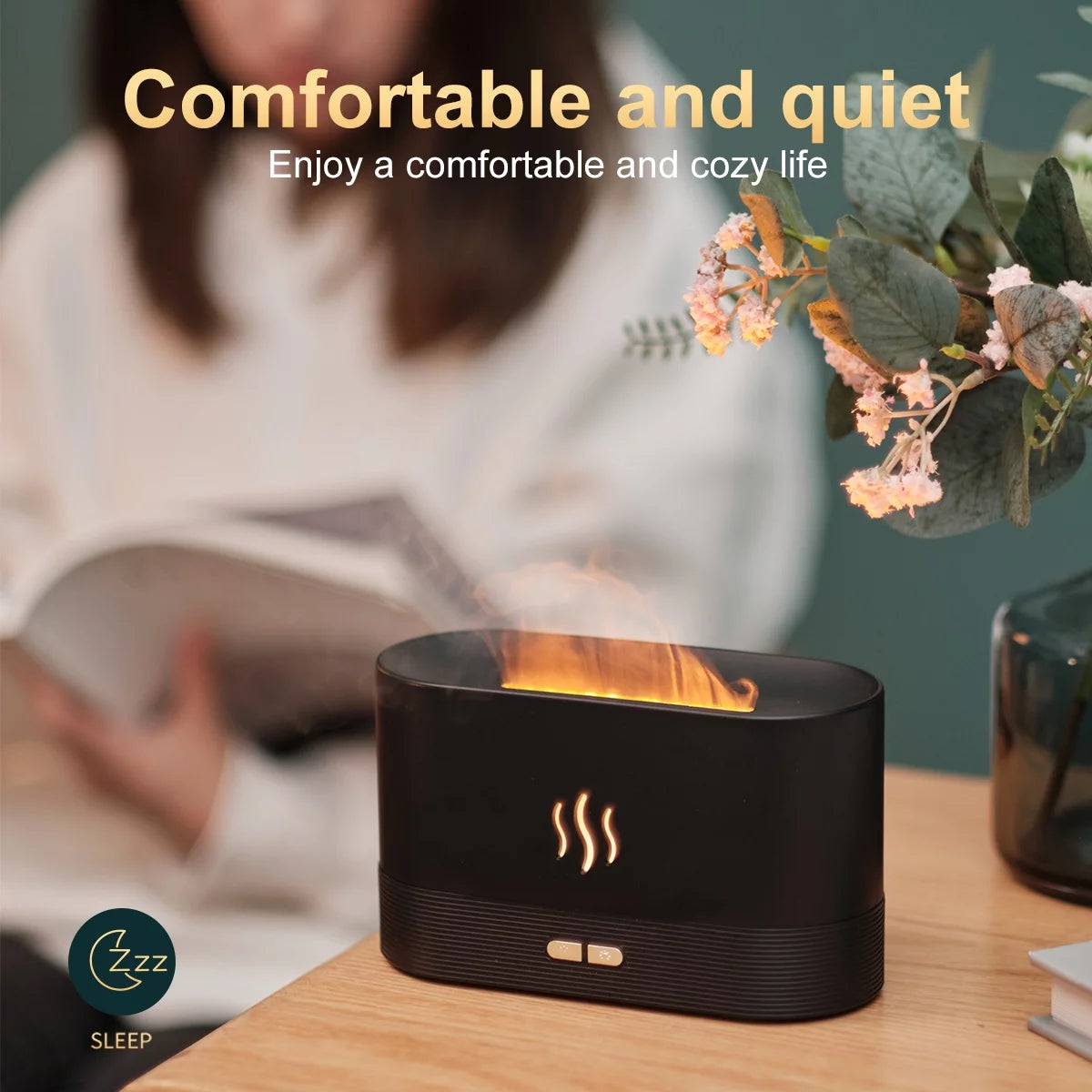 Ultrasonic Cool Mist Humidifier with 7 Color Flame Lights & Essential Oil Diffuser - Perfect for Any Room, White