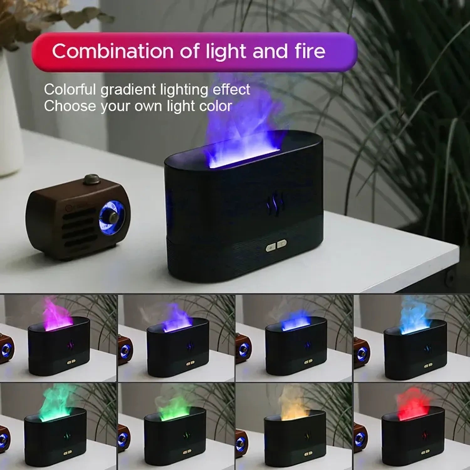 Ultrasonic Cool Mist Humidifier with 7 Color Flame Lights & Essential Oil Diffuser - Perfect for Any Room, White