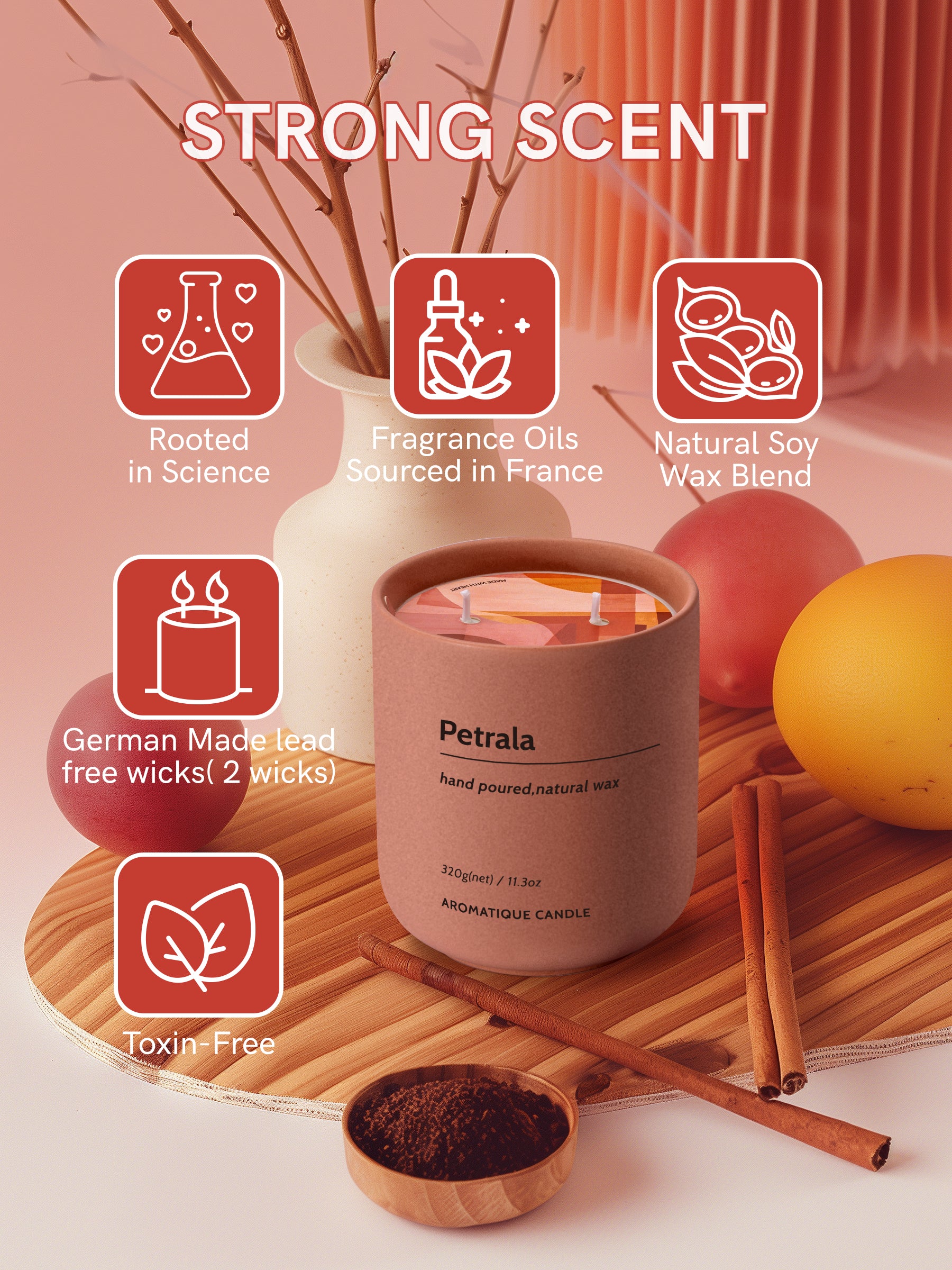 Teak Scented Jar Candles - 11.3 Oz, 50 Hour Burn Time, Perfect Gift for Men & Dads, Lead-Free Cotton Wicks