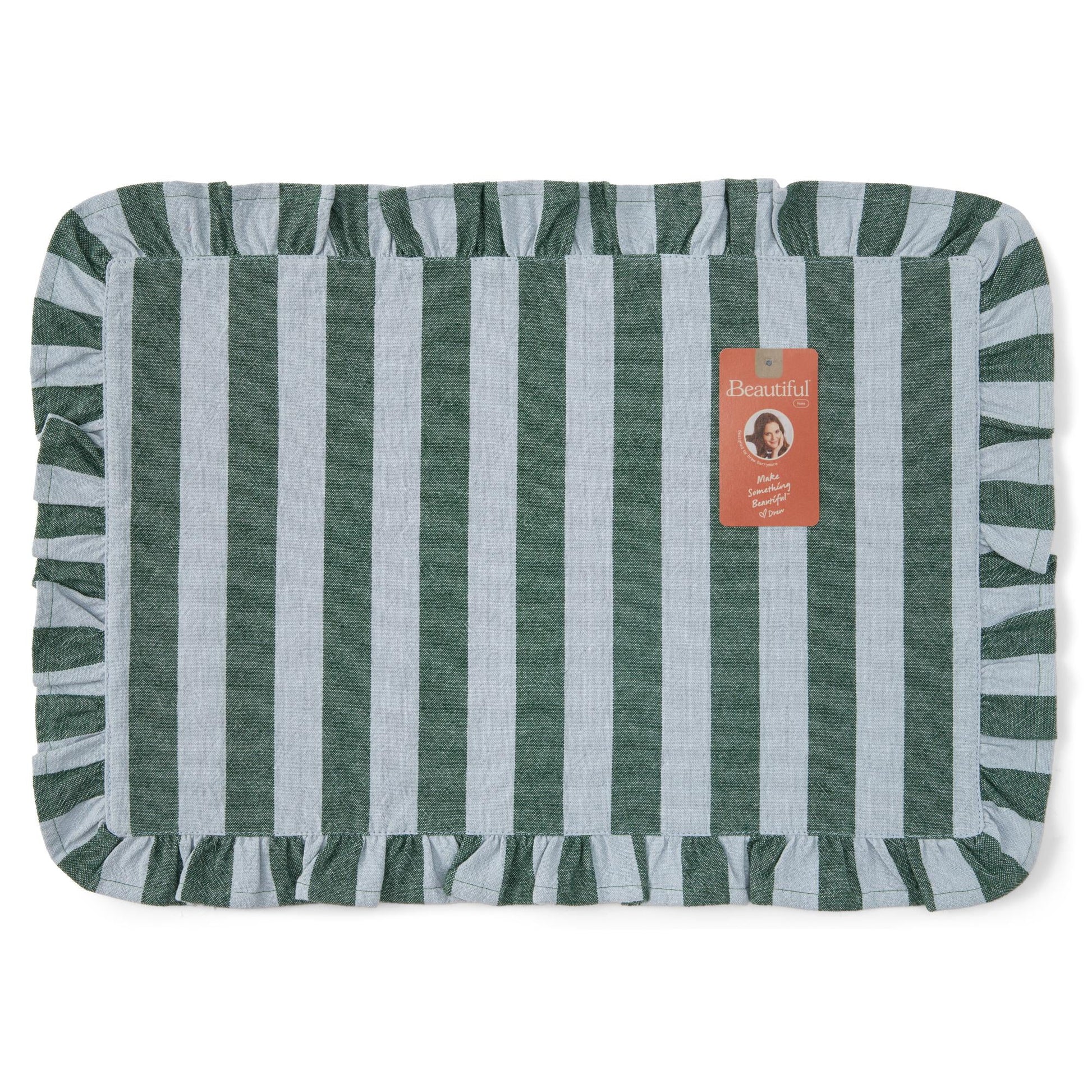 Charming Cornflower Blue & Thyme Green Ruffle Stripe Placemat by Drew Barrymore - 20"W x 14"L