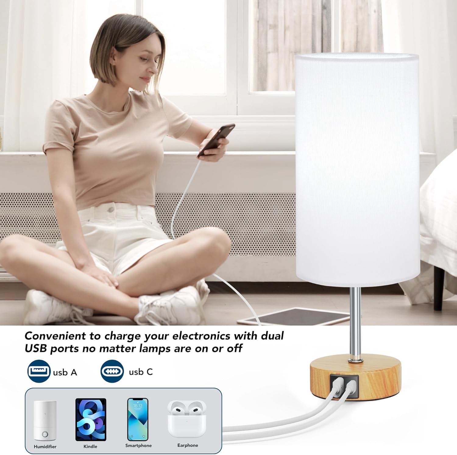 12.8" Touch Control Table Lamp - 3-Way Dimmable Nightstand Lamp with 2 USB Ports & 5000K LED Bulb (2 Pack) - Perfect for Modern Living Rooms!