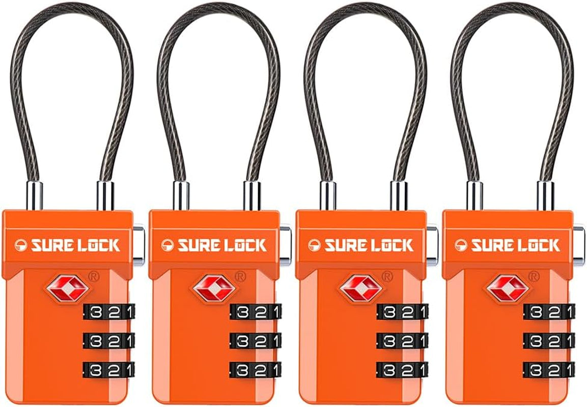 TSA Approved 3-Digit Combination Cable Luggage Locks - Easy-Press Button & Large Dial for Suitcases and Backpacks - Multi-Pack with Color Choices!