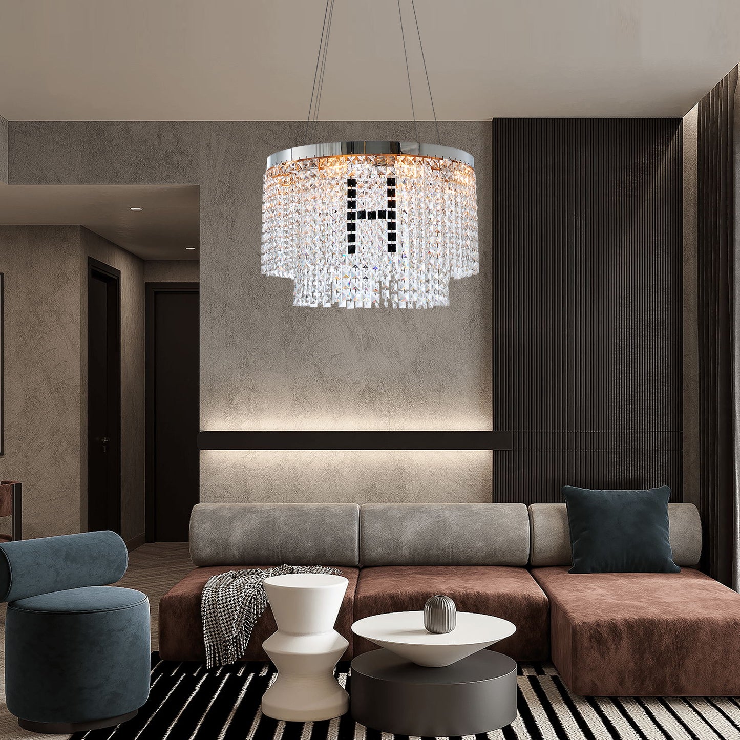 Aurelle Round Crystal Chandelier — Tiered Cristal Ceiling Light