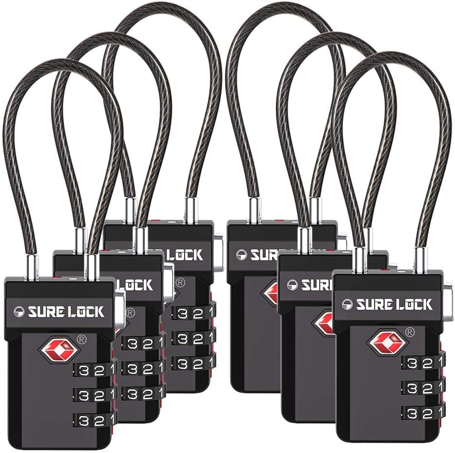 TSA Approved 3-Digit Combination Cable Luggage Locks - Easy-Press Button & Large Dial for Suitcases and Backpacks - Multi-Pack with Color Choices!
