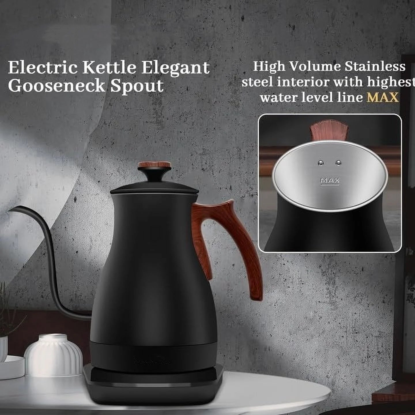 Precision Gooseneck Electric Kettle with ±1℉ Temperature Control - Perfect for Tea & Coffee Brewing, 1200W, 1L Capacity, Four Heating Modes