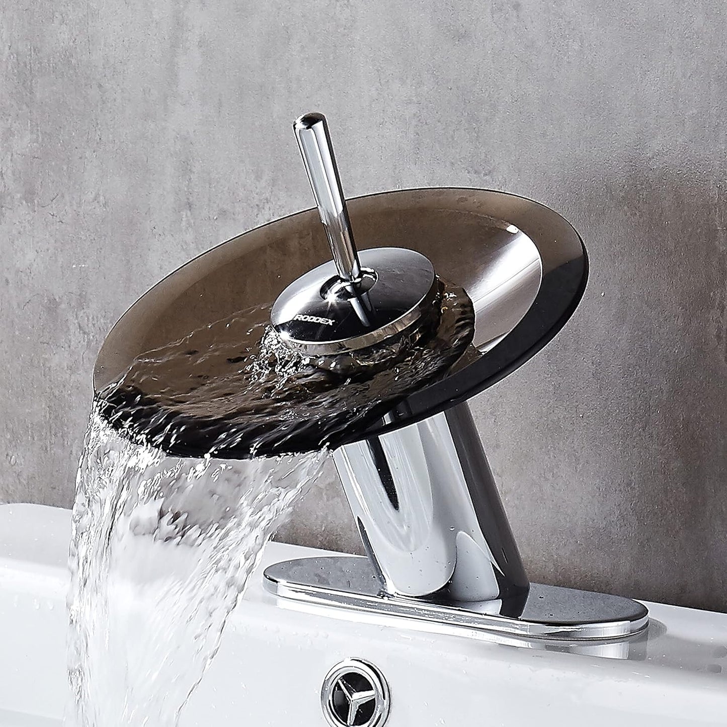 Modern Polished Chrome Waterfall Bathroom Sink Faucet with Unique Brass and Glass Design - Perfect for Vanity and Corner Sinks