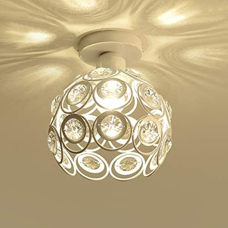 Elegant Mini Crystal Chandelier - Modern Semi Flush Mount Ceiling Light for Bedroom, Kitchen, and Living Room - E26 Socket, White Finish