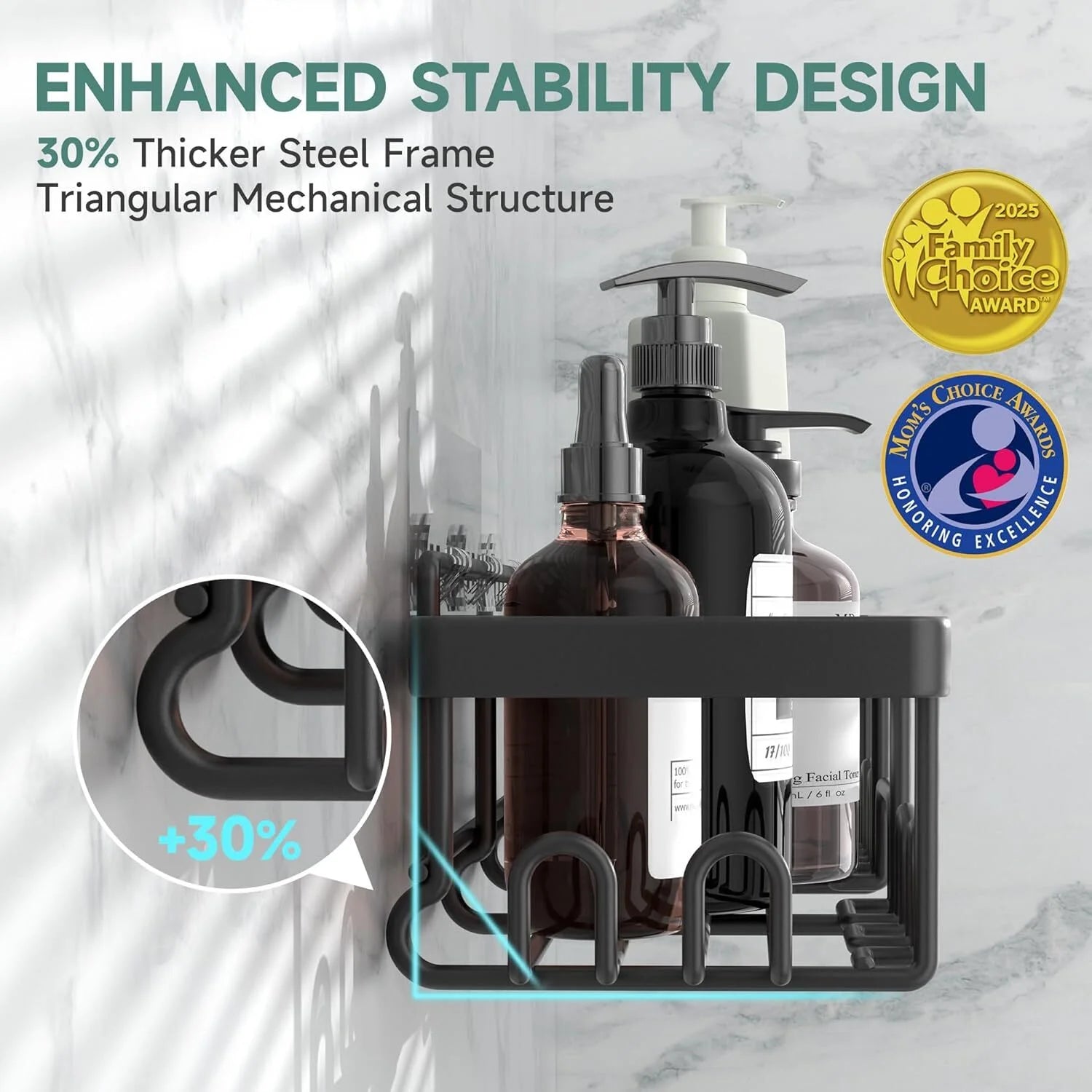 6-Pack Rustproof Waterproof Shower Caddy - No Drill Adhesive Wall Shelves for Heavyweight Storage in Bathroom, Home & Kitchen