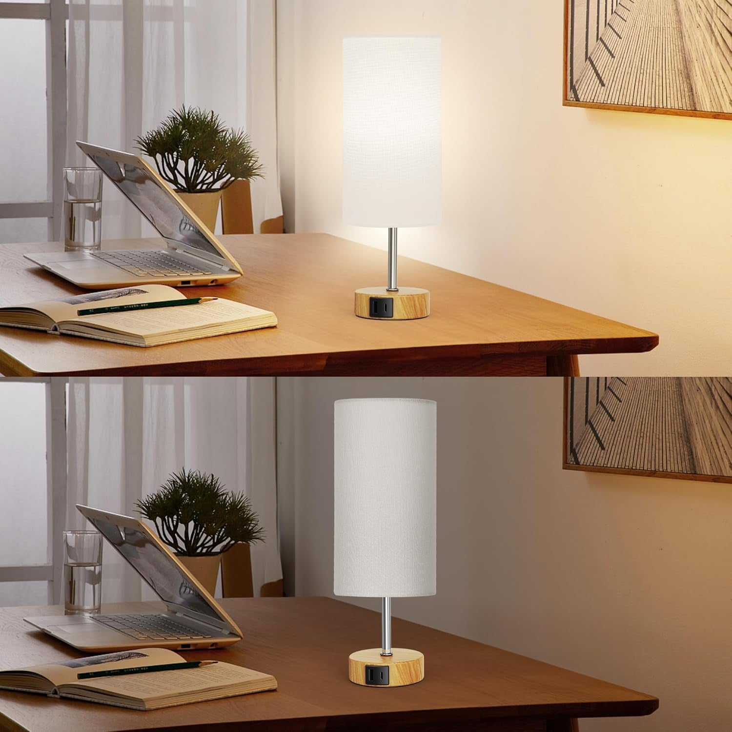 12.8" Touch Control Table Lamp - 3-Way Dimmable Nightstand Lamp with 2 USB Ports & 5000K LED Bulb (2 Pack) - Perfect for Modern Living Rooms!
