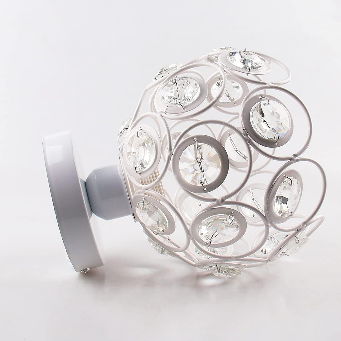 Elegant Mini Crystal Chandelier - Modern Semi Flush Mount Ceiling Light for Bedroom, Kitchen, and Living Room - E26 Socket, White Finish