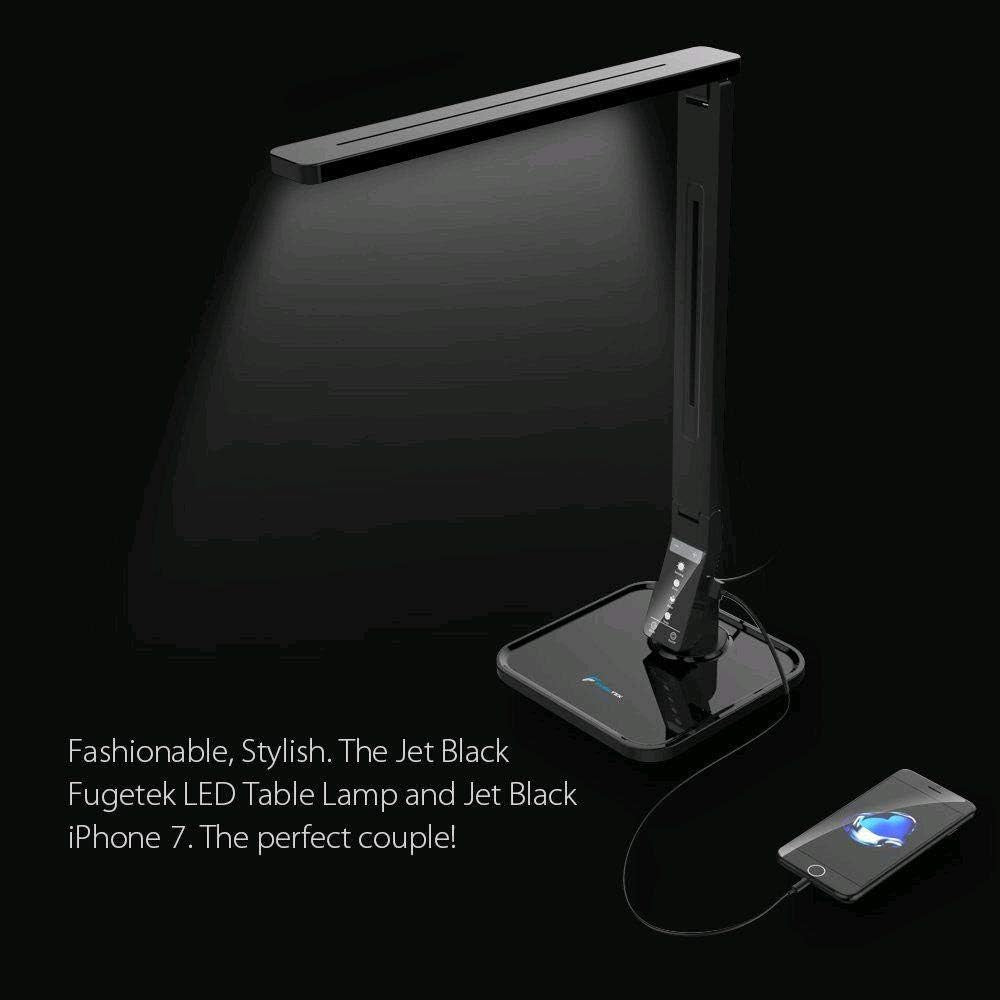 27 LED Eye-Caring Desk Lamp - 5 Brightness Levels, 4 Lighting Modes, Touch Control, USB Charging, Auto Timer - Sleek Black Design