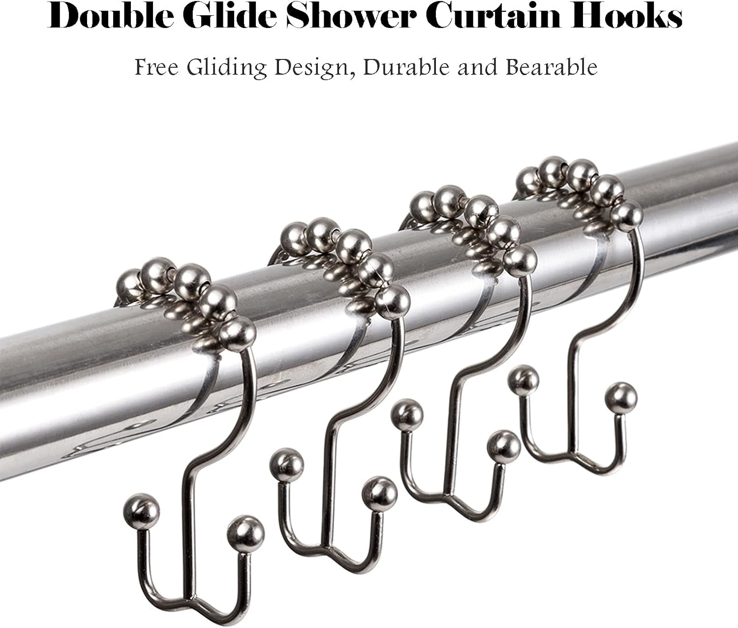 Rust-Resistant Metal Double Glide Shower Curtain Hooks - Modern Nickel Design for Stylish Bathrooms
