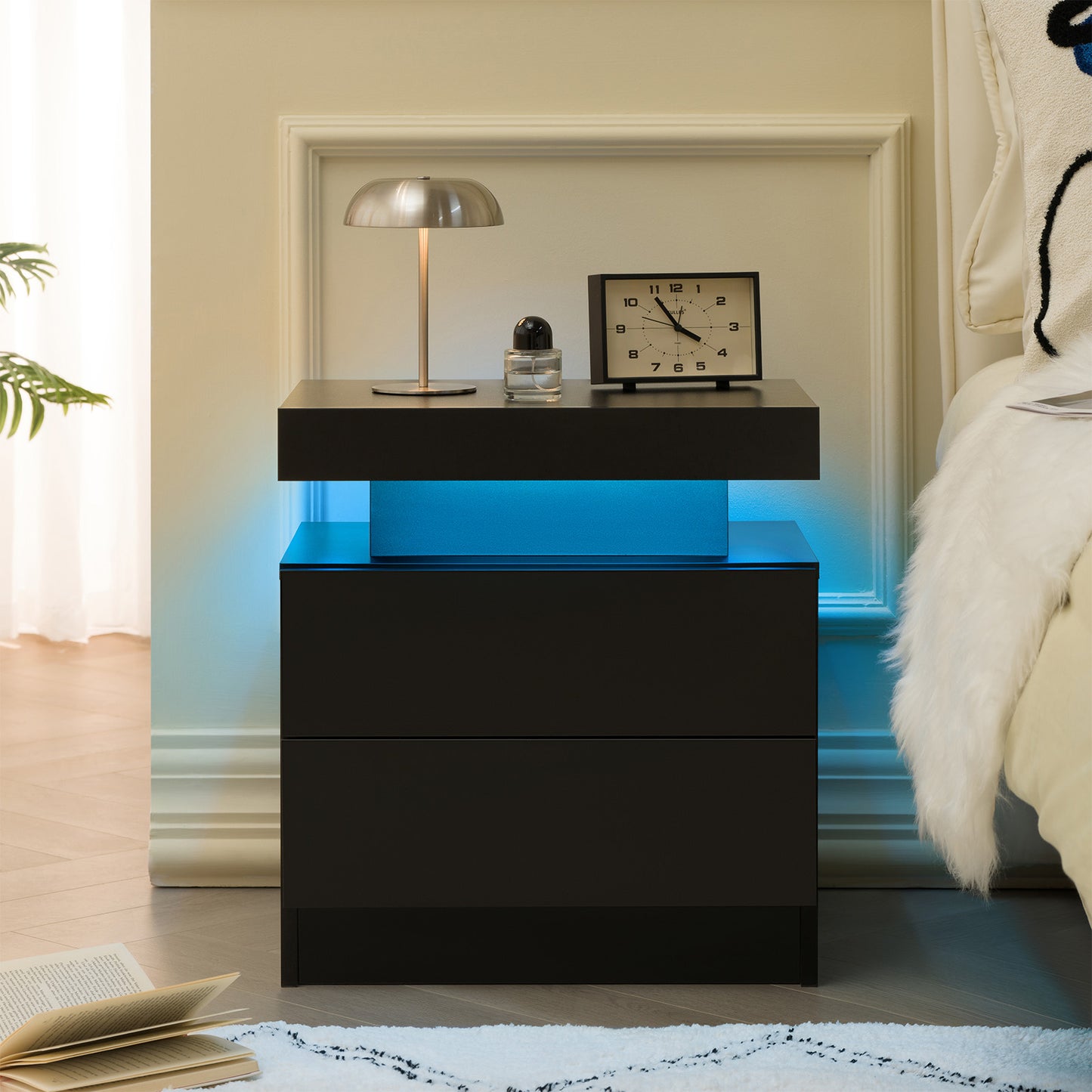 Eclipse LED Bedside Cabinet — 2-Drawer Nightstand with Ambient Light