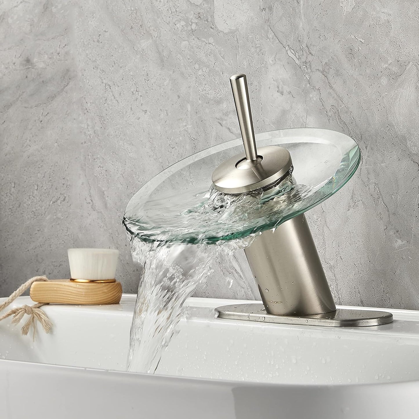 Modern Polished Chrome Waterfall Bathroom Sink Faucet with Unique Brass and Glass Design - Perfect for Vanity and Corner Sinks