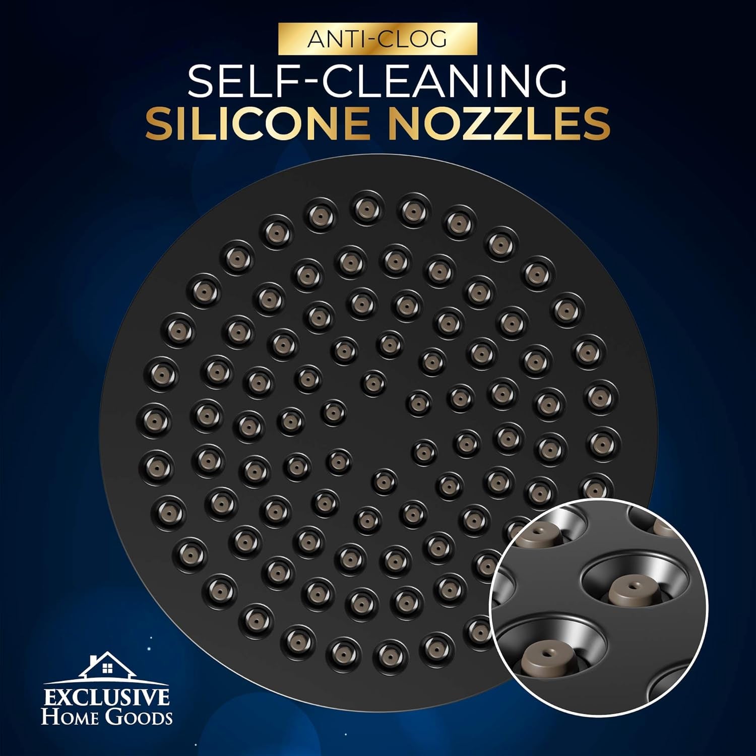 High Pressure Rainfall Shower Head - 6" Matte Black with Anti-Clog Jets & 360° Rotation - Rustproof & Adjustable for Ultimate Shower Experience