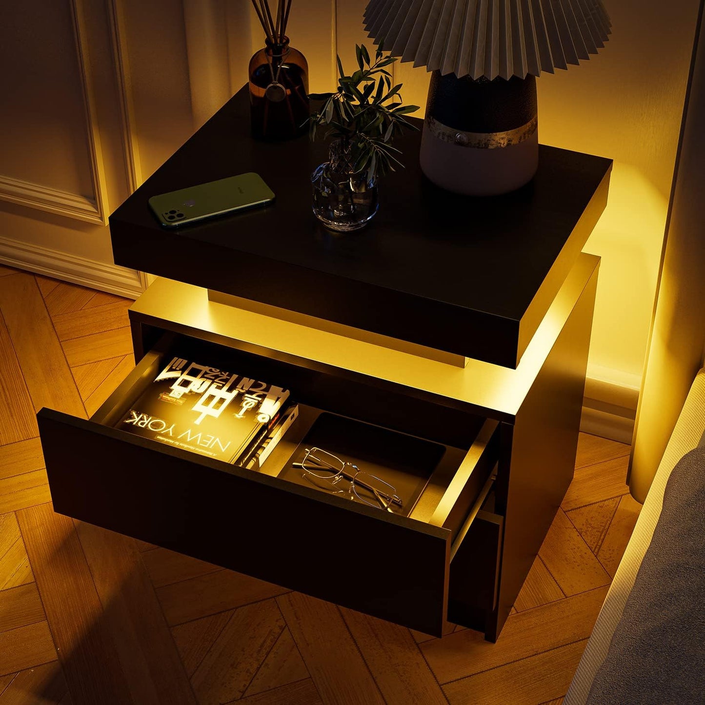 Eclipse LED Bedside Cabinet — 2-Drawer Nightstand with Ambient Light