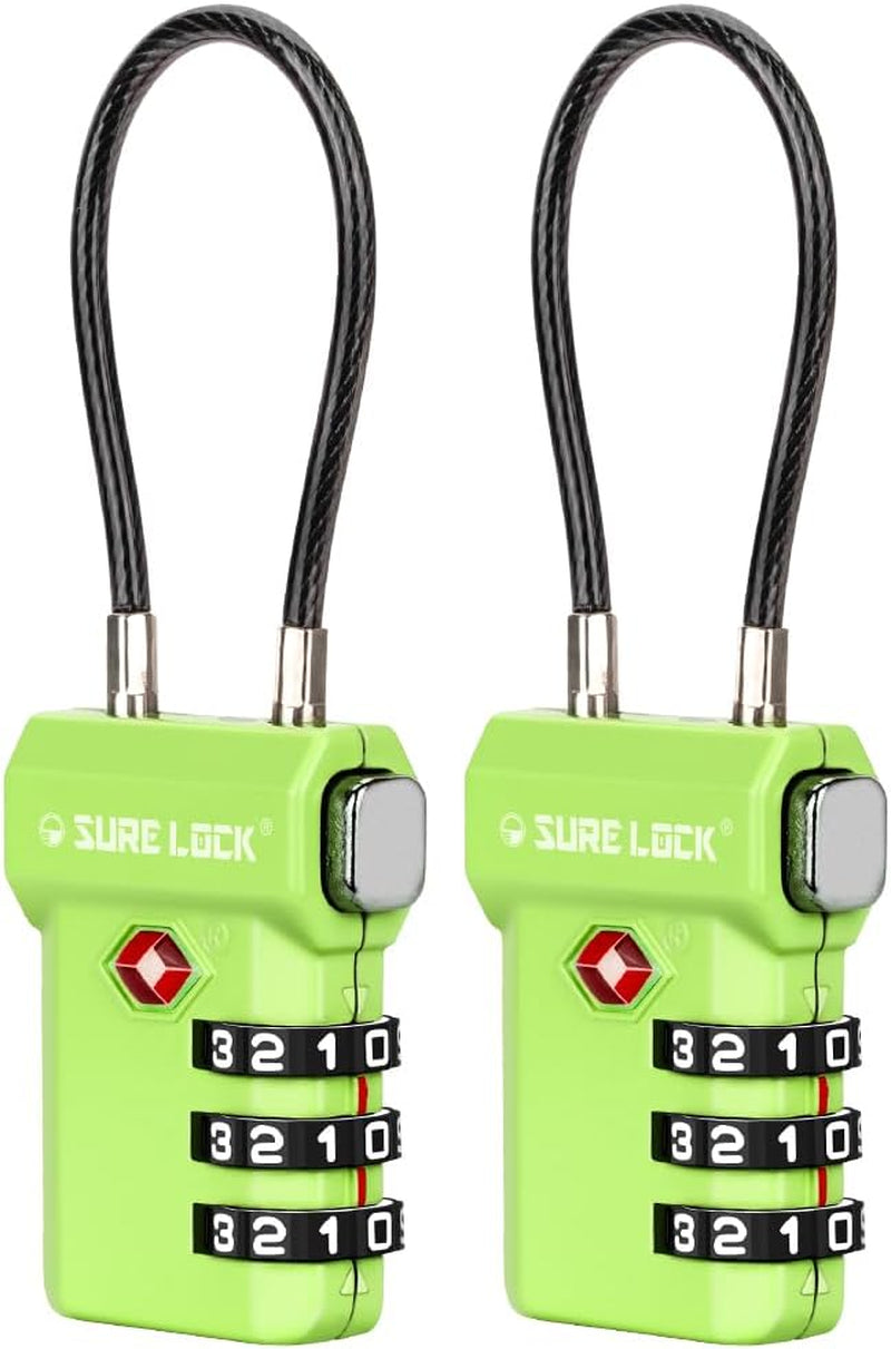 TSA Approved 3-Digit Combination Cable Luggage Locks - Easy-Press Button & Large Dial for Suitcases and Backpacks - Multi-Pack with Color Choices!
