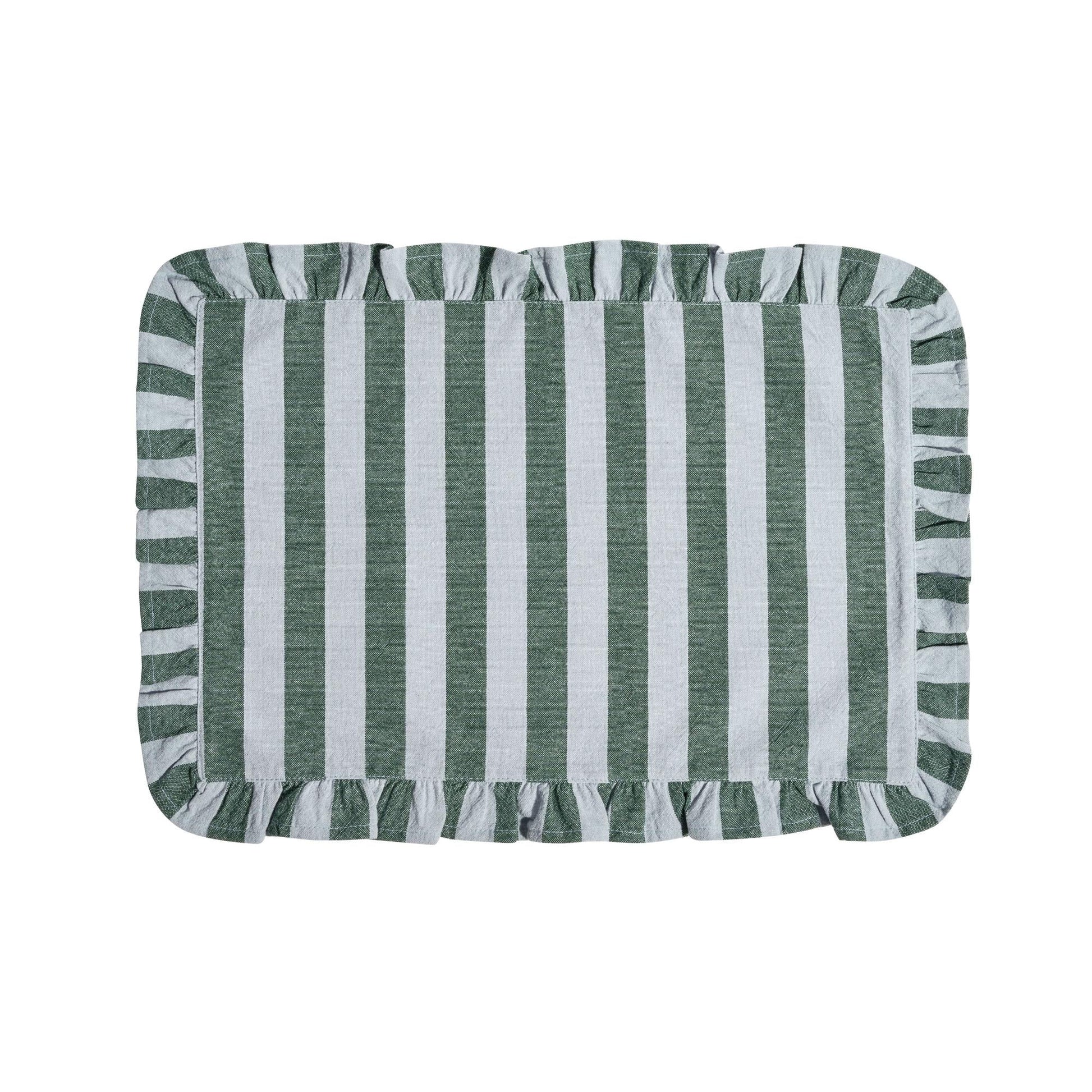 Charming Cornflower Blue & Thyme Green Ruffle Stripe Placemat by Drew Barrymore - 20"W x 14"L