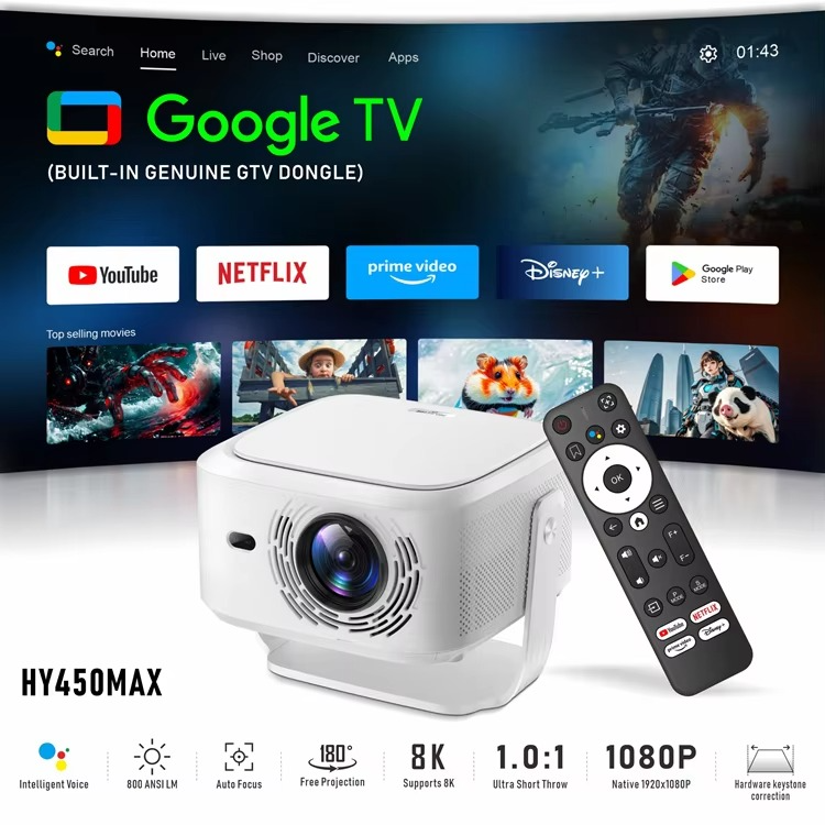 CasaLoom™ HY450 Max GTV Smart Projector — 800 ANSI | 4K Support | Android 14 | WiFi 5 | Home Cinema