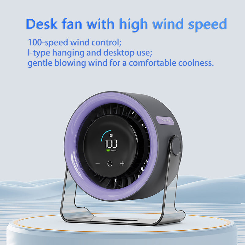 Set of 2 Portable USB Rechargeable Desk Fan – 100-Speed Digital Display Ultra-Quiet Wall-Mountable Cooling Fan