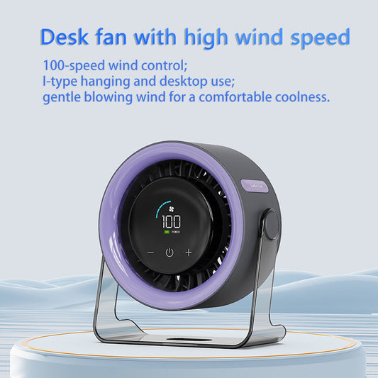 Set of 2 Portable USB Rechargeable Desk Fan – 100-Speed Digital Display Ultra-Quiet Wall-Mountable Cooling Fan