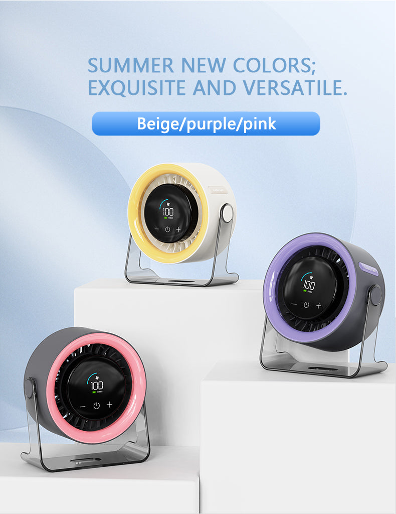 Set of 2 Portable USB Rechargeable Desk Fan – 100-Speed Digital Display Ultra-Quiet Wall-Mountable Cooling Fan