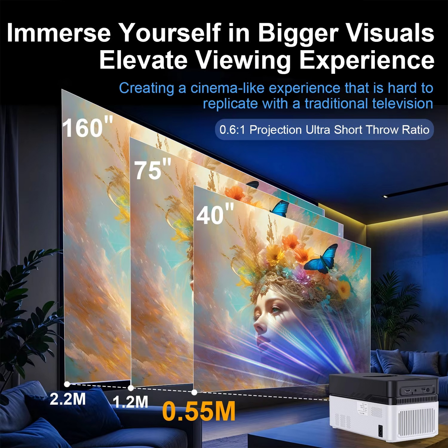 CasaLoom™ HY450 Pro Smart Projector — 900 ANSI Lumens | Android 11 | 8K Support | Short Throw | Home Cinema