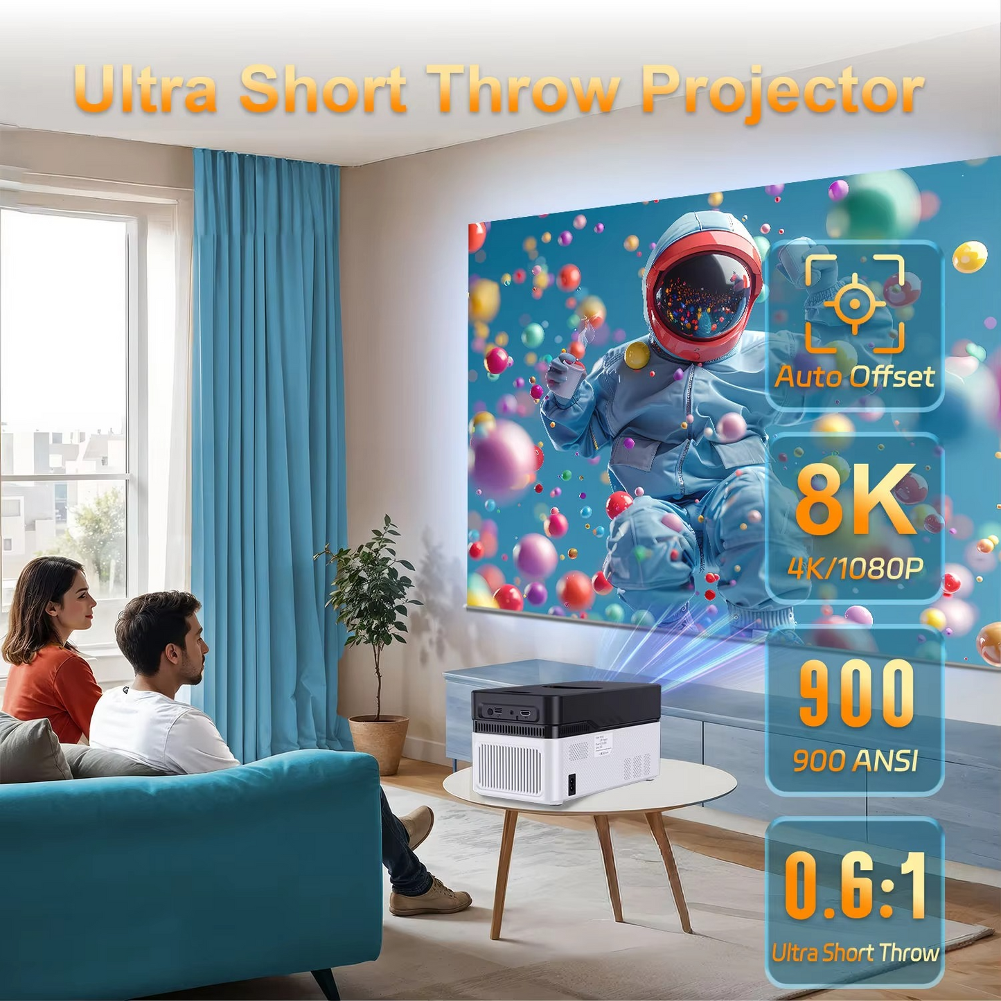 CasaLoom™ HY450 Pro Smart Projector — 900 ANSI Lumens | Android 11 | 8K Support | Short Throw | Home Cinema