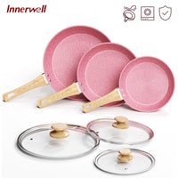 Stylish  6-Piece Nonstick Frying Pan Set in Pink - Includes 8", 9.5", and 11" Pans with Lids