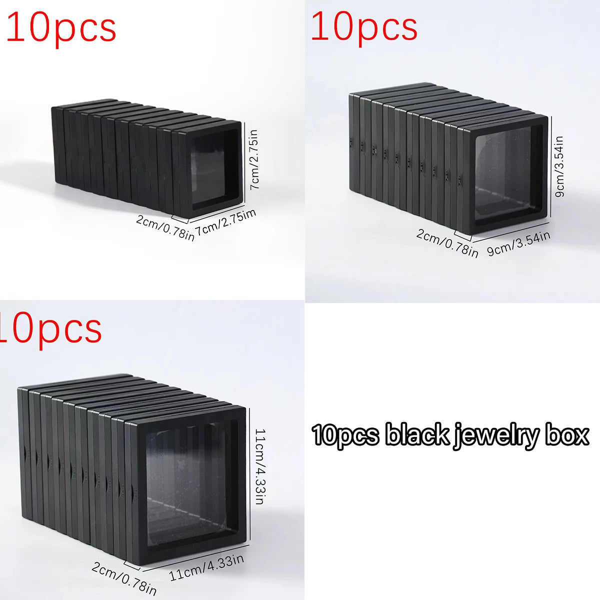 Jewelry & Collectible Display Boxes with Transparent PE Film – Floating Storage Case for Rings, Earrings, Toys, Anime Figures (Black/White)(10Pcs)