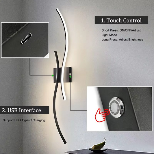 Lumière Curve – Cordless Rechargeable LED Wall Sconce | 3CCT Dimmable Ambient Light with Remote