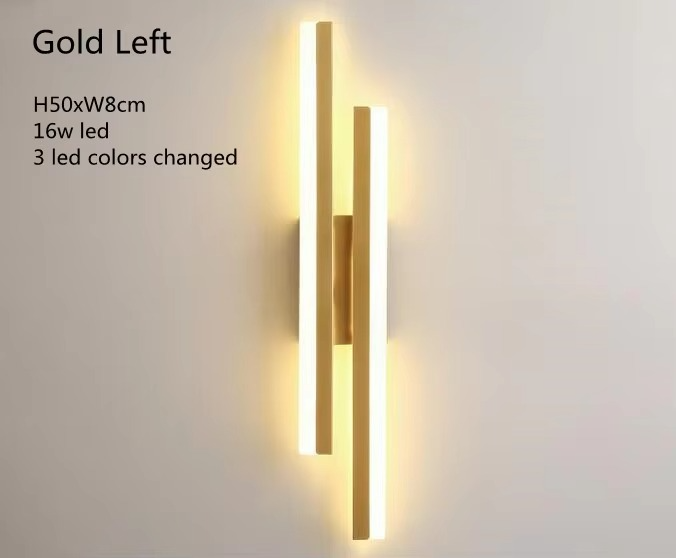Gold Left Lumina Linear LED wall sconce, 16W with 3 changeable LED colors