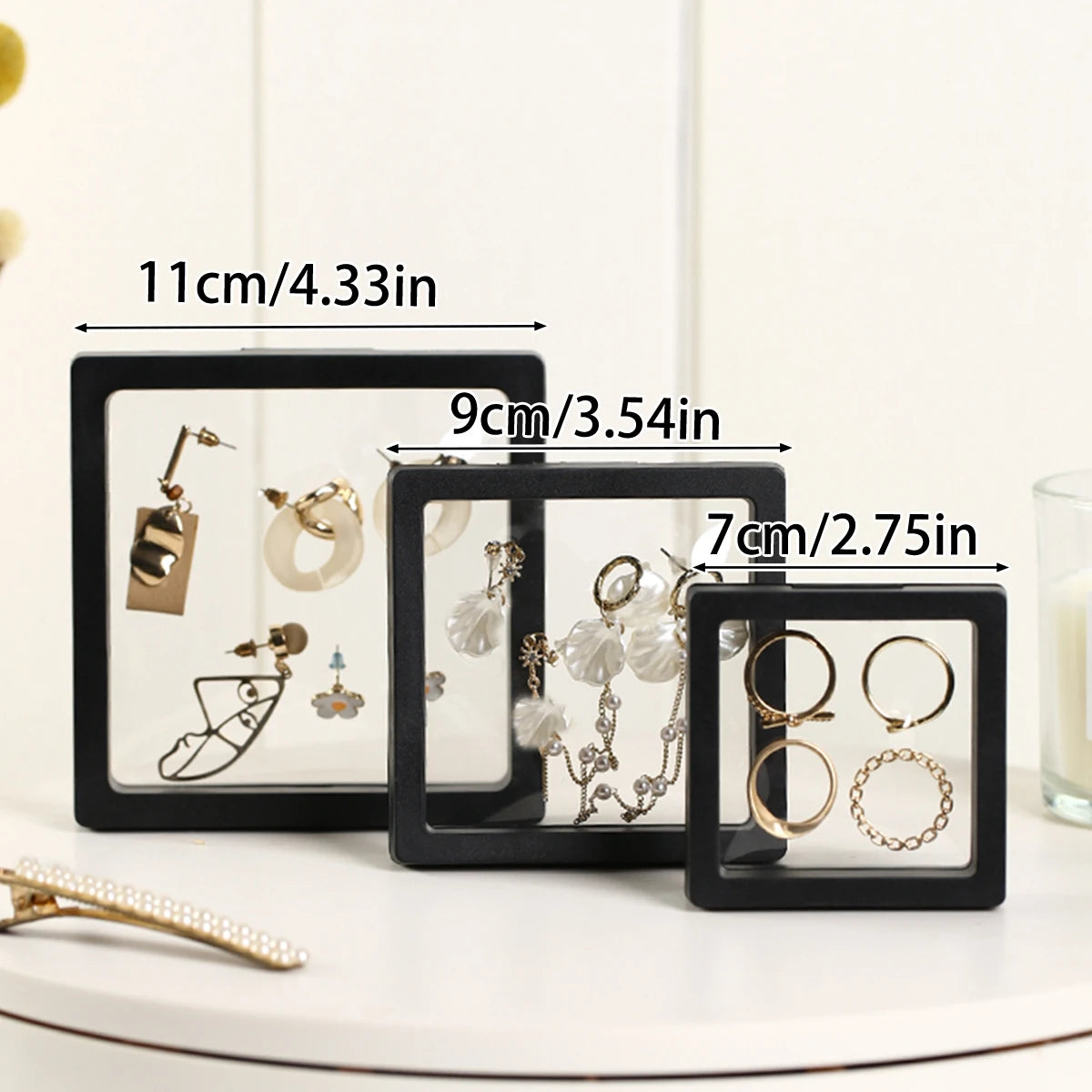 Jewelry & Collectible Display Boxes with Transparent PE Film – Floating Storage Case for Rings, Earrings, Toys, Anime Figures (Black/White)(10Pcs)