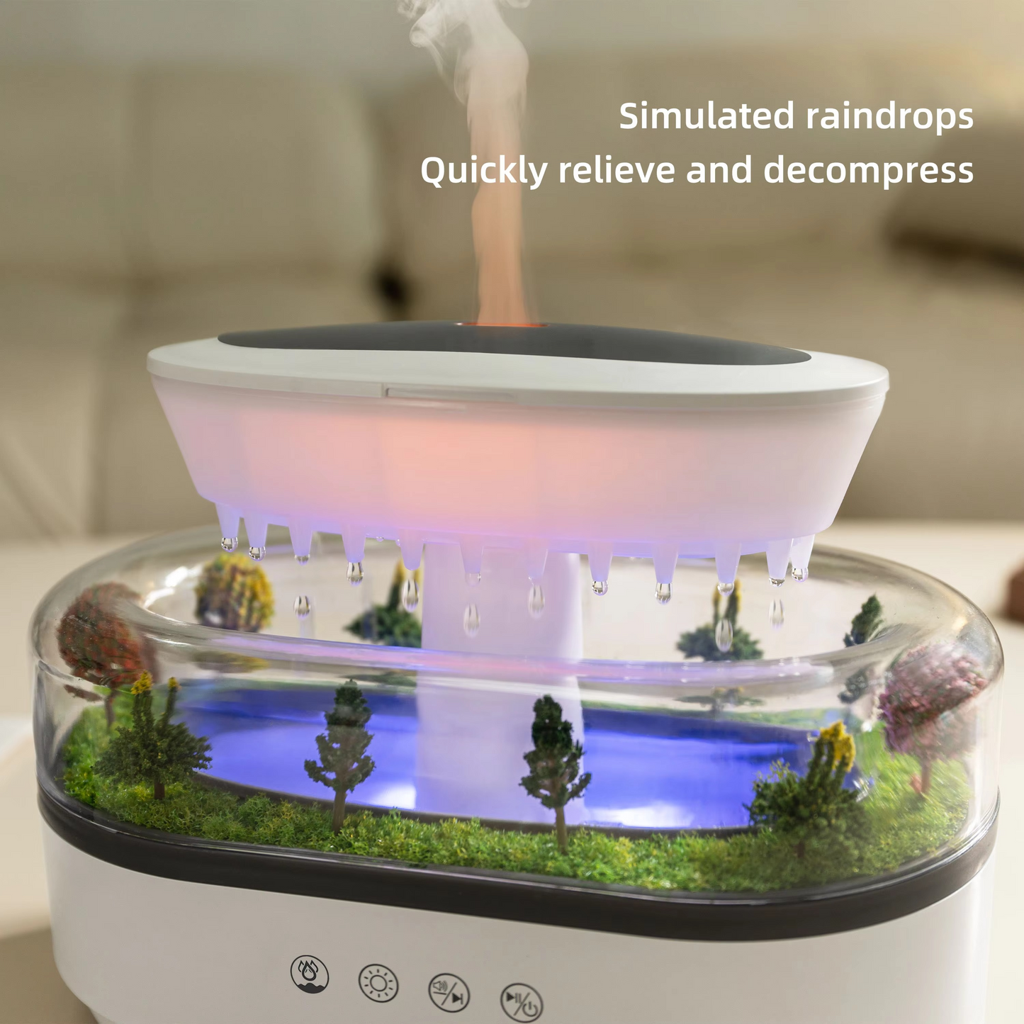 Raindrop Aromatherapy Diffuser — Microlandscape Ultrasonic Humidifier with Ambient Light & White Noise