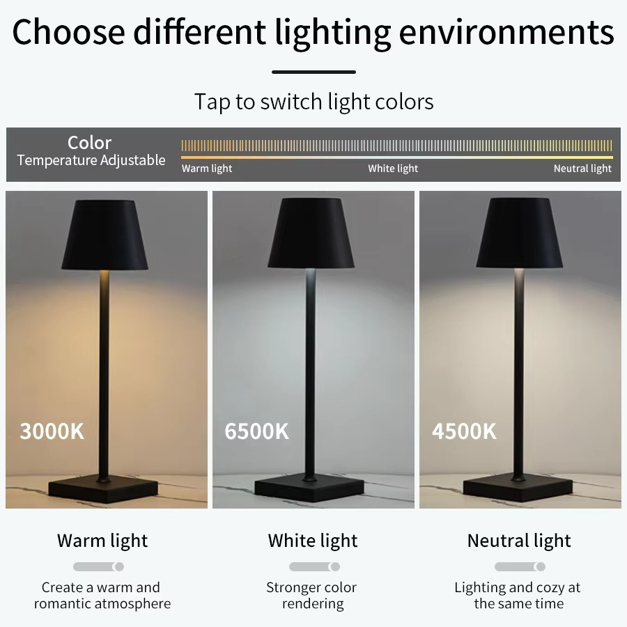 Lumina cordless lamp warm, white and neutral light color temperature options