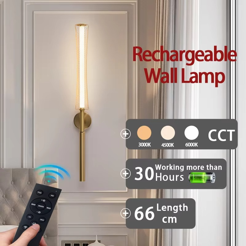 Lumière Cordless Wall Sconce – Rechargeable Dimmable LED Wall Light with Remote | Japandi Bedroom & Living Room Decor