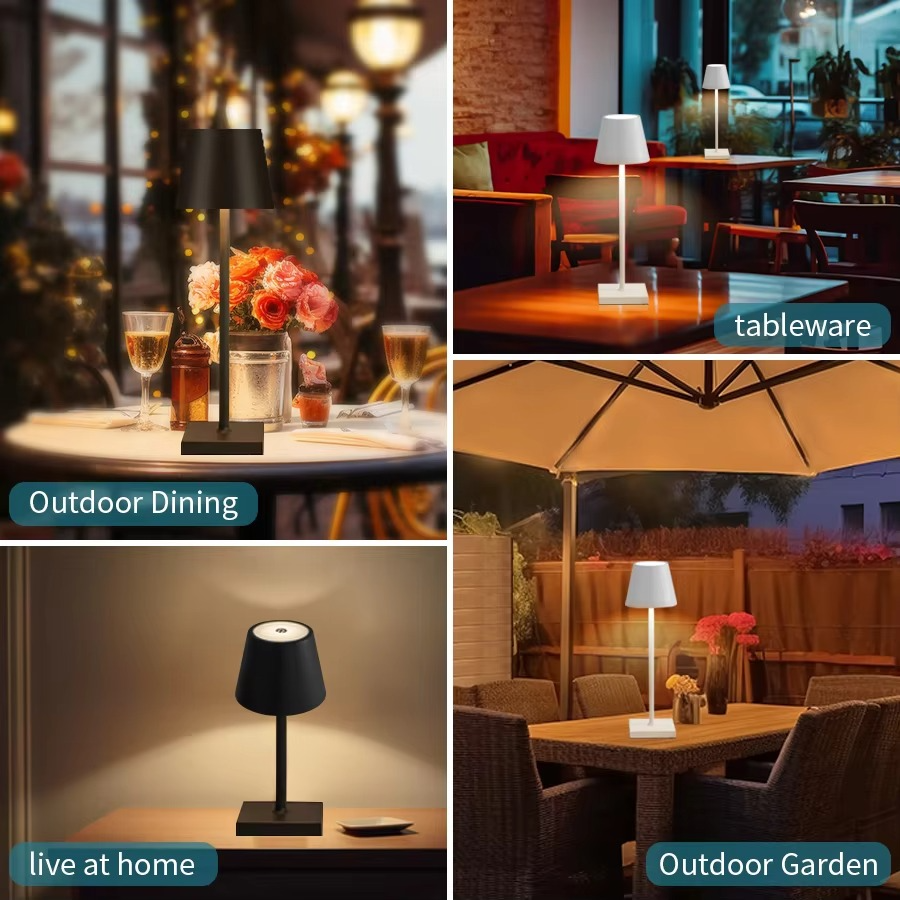 Lumina cordless table lamp styled for dining, home and outdoor settings
