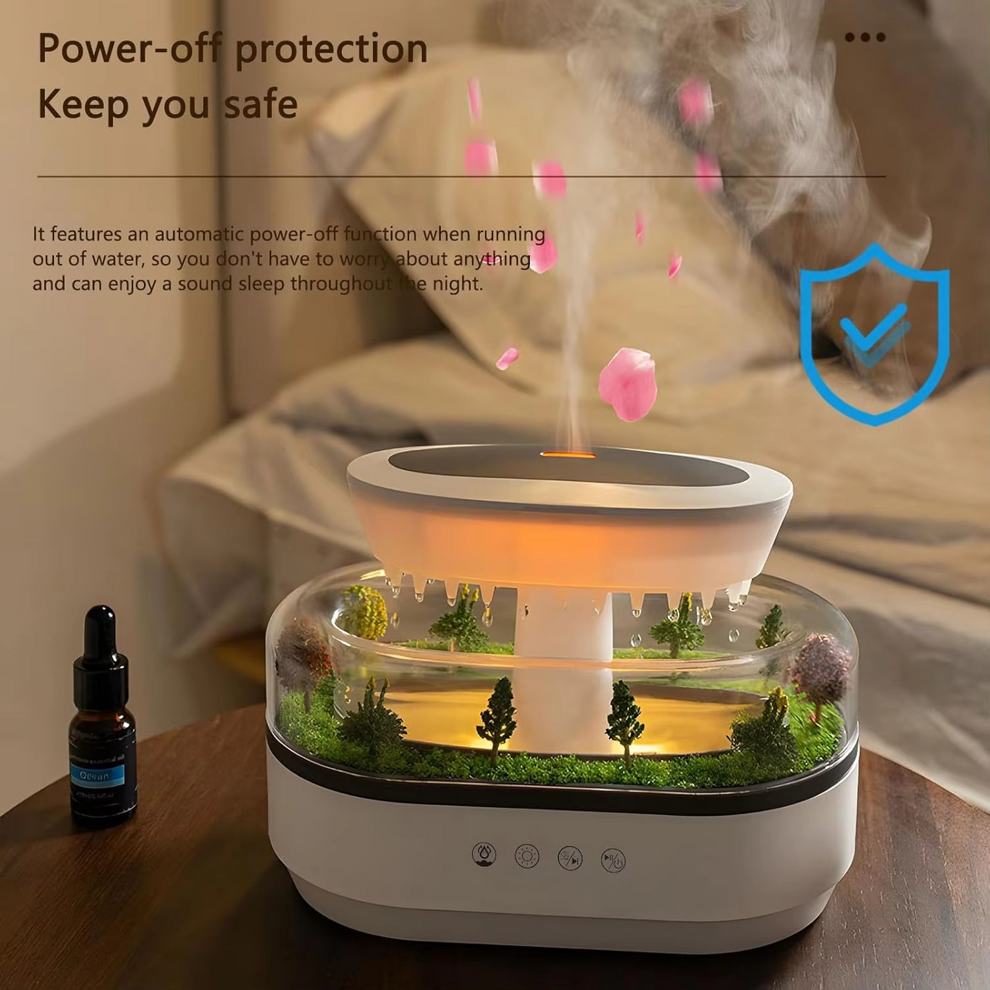 Raindrop Aromatherapy Diffuser — Microlandscape Ultrasonic Humidifier with Ambient Light & White Noise